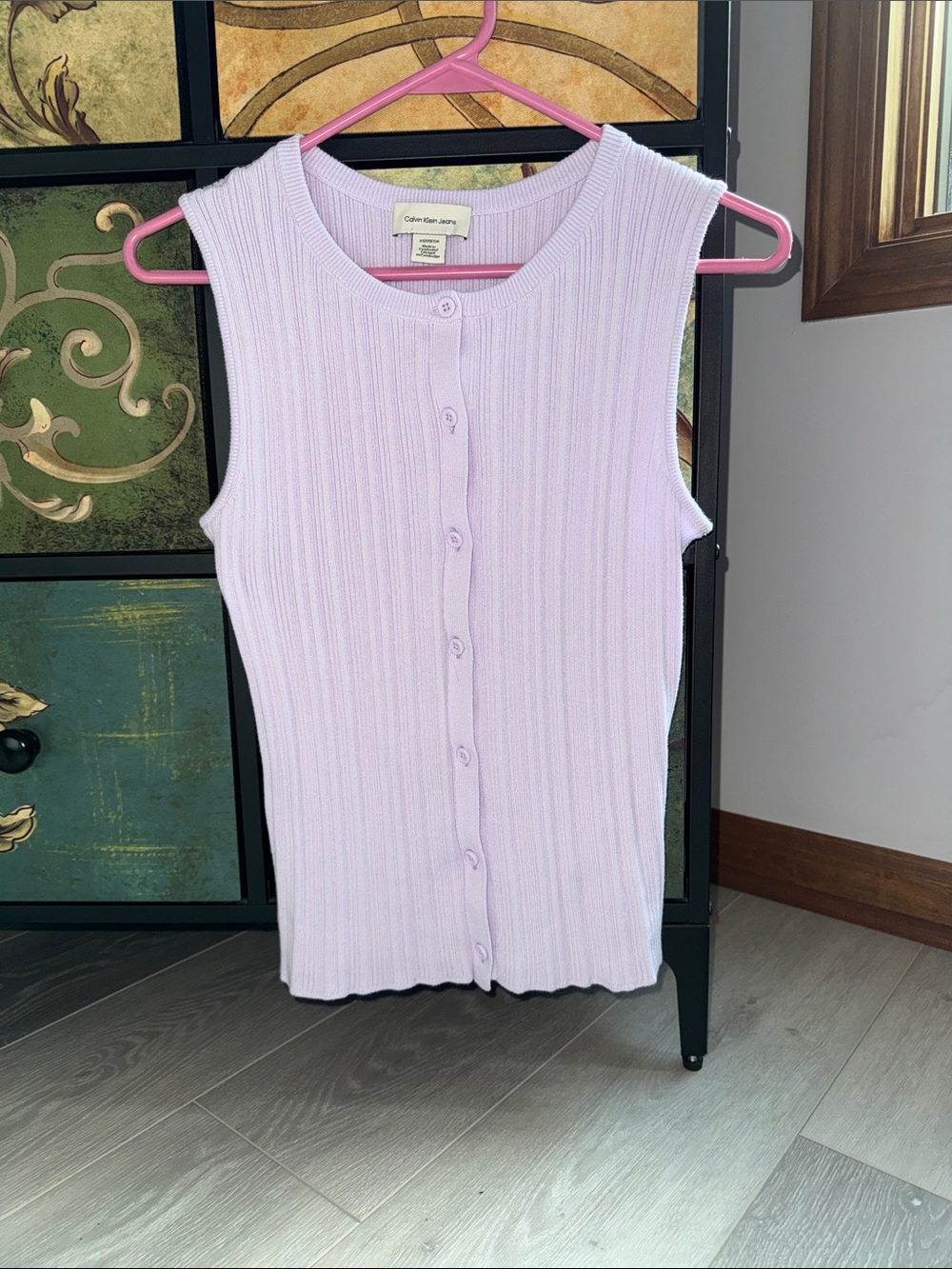 Calvin Klein Jeans Light Lavender Ribbed Button-Front Tank